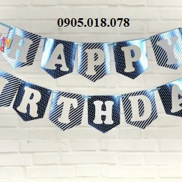 Dây Treo Happy Birthday Chủ Đề Xanh Dương Ép Kim