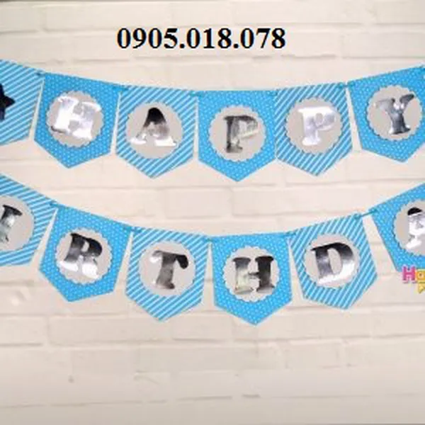 Dây Treo Happy Birthday Chủ Đề Xanh Dương Silver Ép Kim