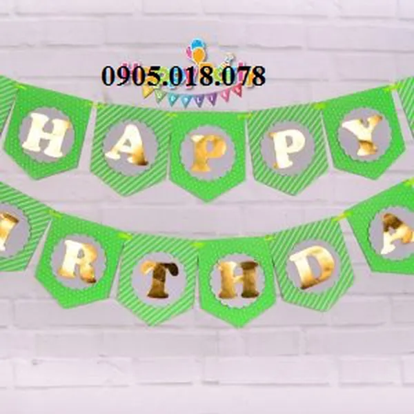 Dây Treo Happy Birthday Chủ Đề Xanh Lá Gold Ép Kim