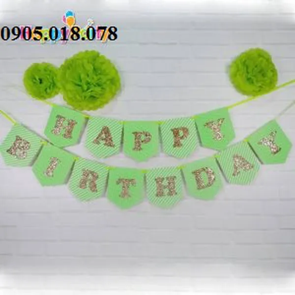 Dây Treo Happy Birthday Chủ Đề Xanh Lá Gold Kim Tuyến