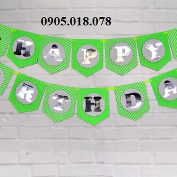Dây Treo Happy Birthday Chủ Đề Xanh lá Silver Ép Kim