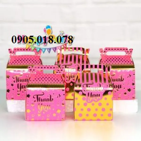 Hộp Quà Cảm Ơn Chủ Đề Màu Hồng Gold Ép Kim