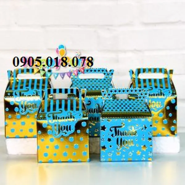 Hộp Quà Cảm Ơn Chủ Đề Màu Xanh Dương Gold Ép Kim