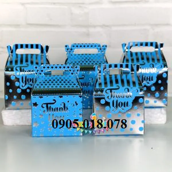 Hộp Quà Cảm Ơn Chủ Đề Màu Xanh Dương Silver Ép Kim