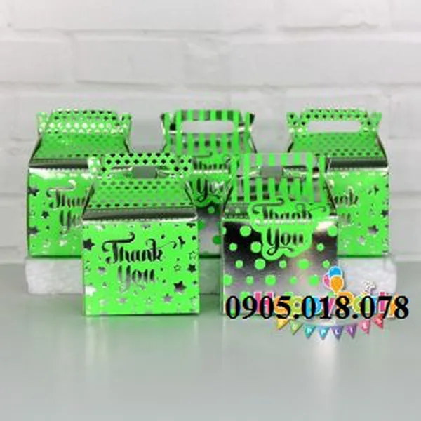 Hộp Quà Cảm Ơn Chủ Đề Màu Xanh Lá Silver Ép Kim