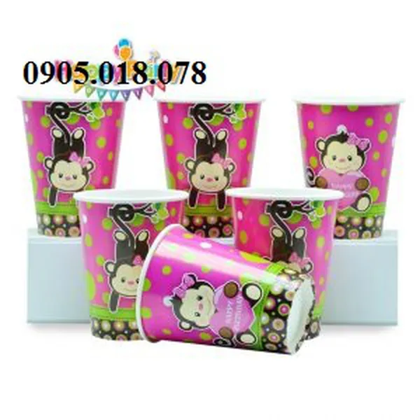 Ly Giấy Sinh Nhật Chủ Đề Khỉ Hồng