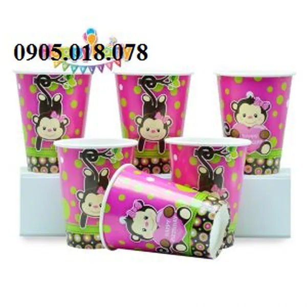 Ly Giấy Sinh Nhật Chủ Đề Khỉ Hồng