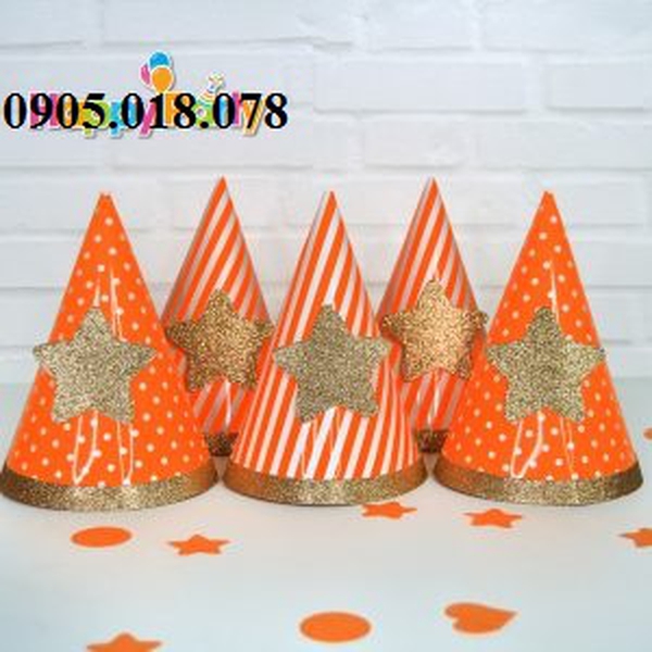 Nón Giấy Sinh Nhật, Mũ Giấy Sinh Nhật Chủ Đề Cam Gold Ép Kim