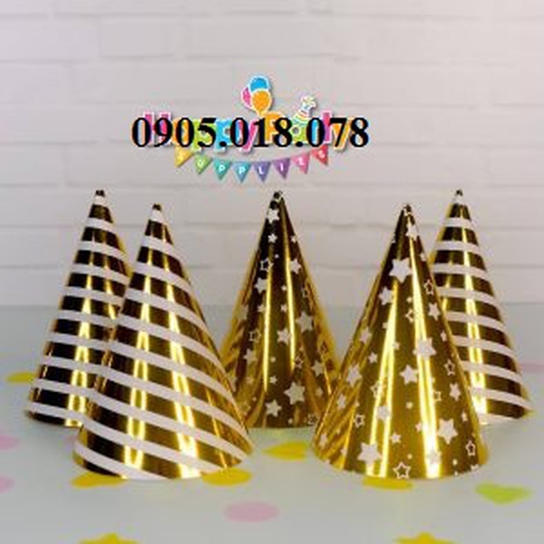 Nón Giấy Sinh Nhật, Mũ Giấy Sinh Nhật Chủ Đề Gold Ép Kim
