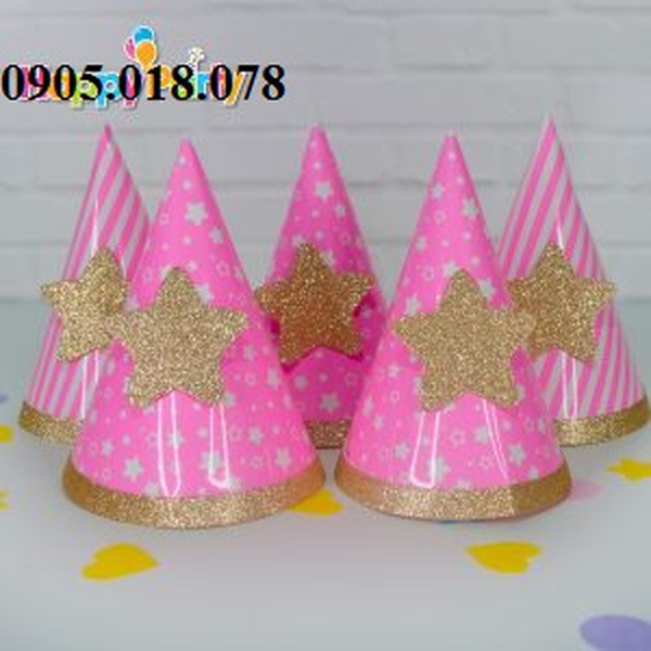 Nón Giấy Sinh Nhật, Mũ Giấy Sinh Nhật Chủ Đề Hồng Gold Ép Kim