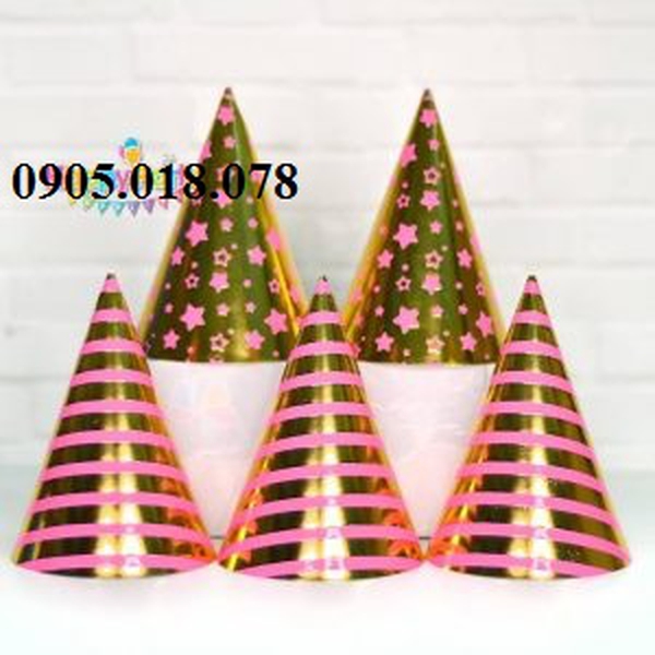 Nón Giấy Sinh Nhật, Mũ Giấy Sinh Nhật Chủ Đề Hồng Gold Ép Kim
