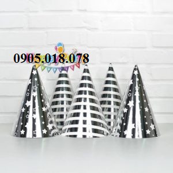 Nón Giấy Sinh Nhật, Mũ Giấy Sinh Nhật Chủ Đề Silver Ép Kim