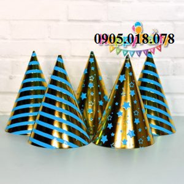 Nón Giấy Sinh Nhật, Mũ Giấy Sinh Nhật Chủ Đề Xanh Dương Gold Ép Kim