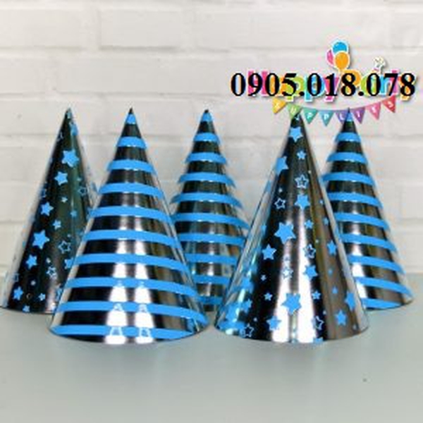 Nón Giấy Sinh Nhật, Mũ Giấy Sinh Nhật Chủ Đề Xanh Dương Silver Ép Kim