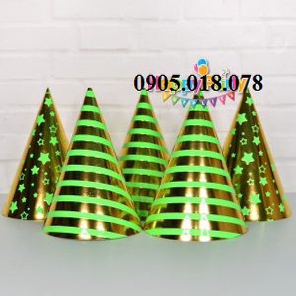 Nón Giấy Sinh Nhật, Mũ Giấy Sinh Nhật Chủ Đề Xanh Lá Gold Ép Kim