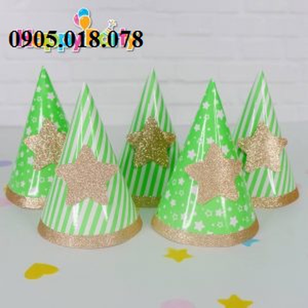 Nón Giấy Sinh Nhật, Mũ Giấy Sinh Nhật Chủ Đề Xanh Lá Gold Kim Tuyến