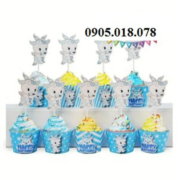 Tem Bánh Cupcake Sinh Nhật Chủ Đề Dê Xanh