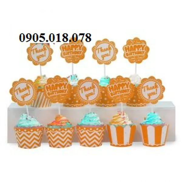 Tem Bánh Cupcake Sinh Nhật Chủ Đề Màu Cam