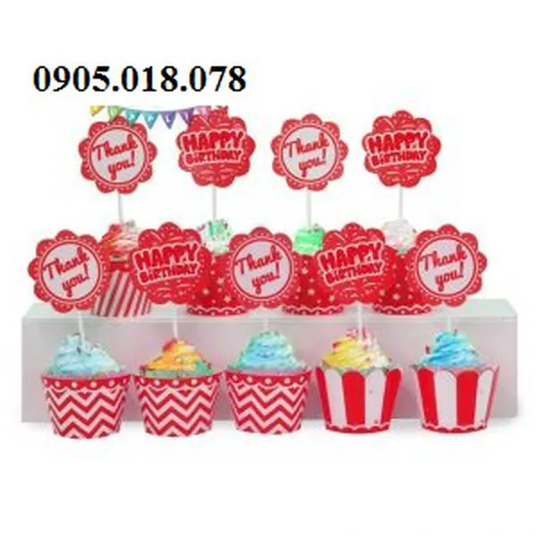 Tem Bánh Cupcake Sinh Nhật Chủ Đề Màu Đỏ