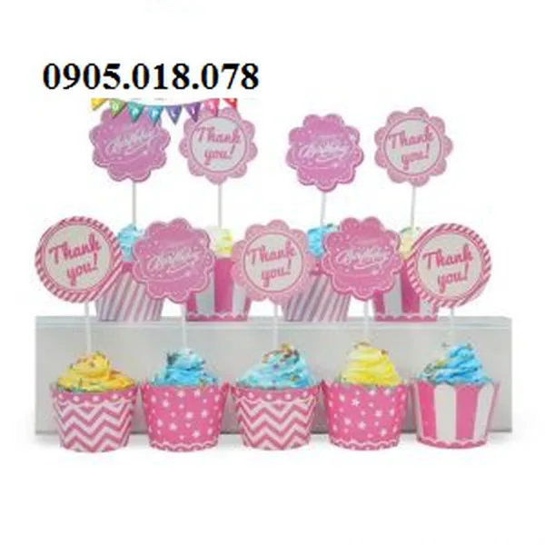 Tem Bánh Cupcake Sinh Nhật Chủ Đề Màu Hồng
