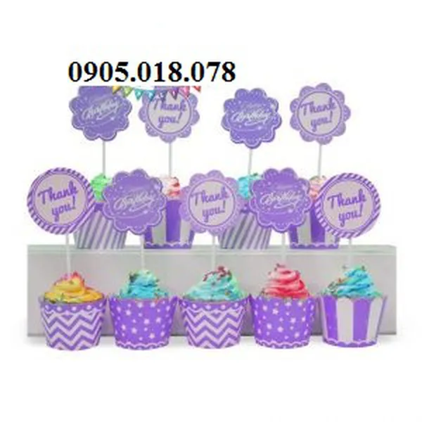Tem Bánh Cupcake Sinh Nhật Chủ Đề Màu Tím