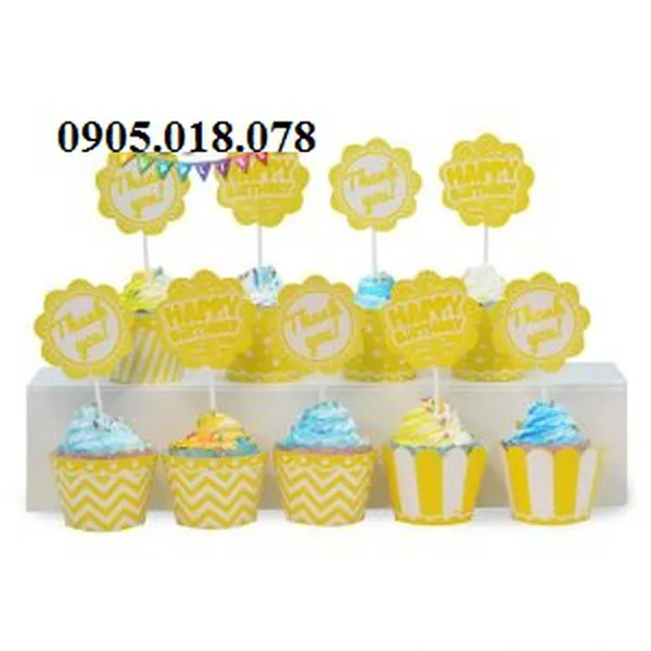 Tem Bánh Cupcake Sinh Nhật Chủ Đề Màu Vàng