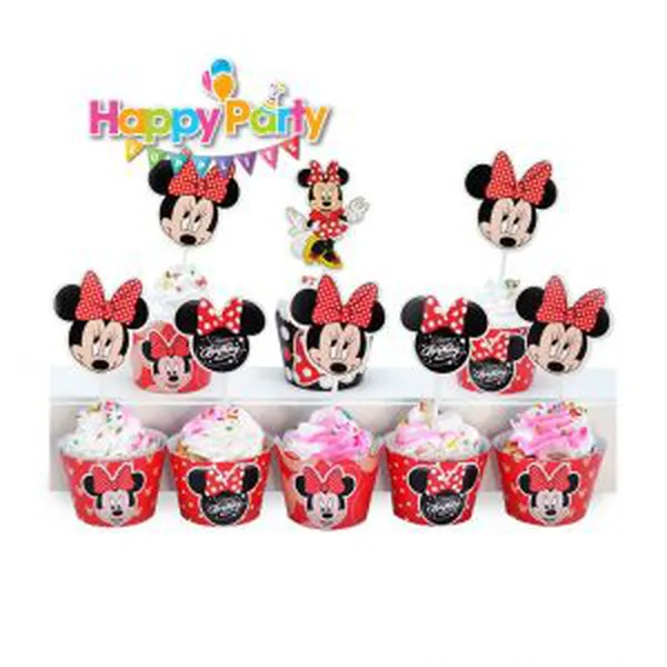Tem Bánh Cupcake Sinh Nhật Chủ Đề Mickey Đỏ