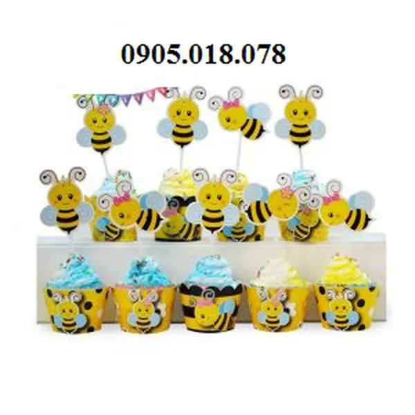 Tem Bánh Cupcake Sinh Nhật Chủ Đề Ong Vàng