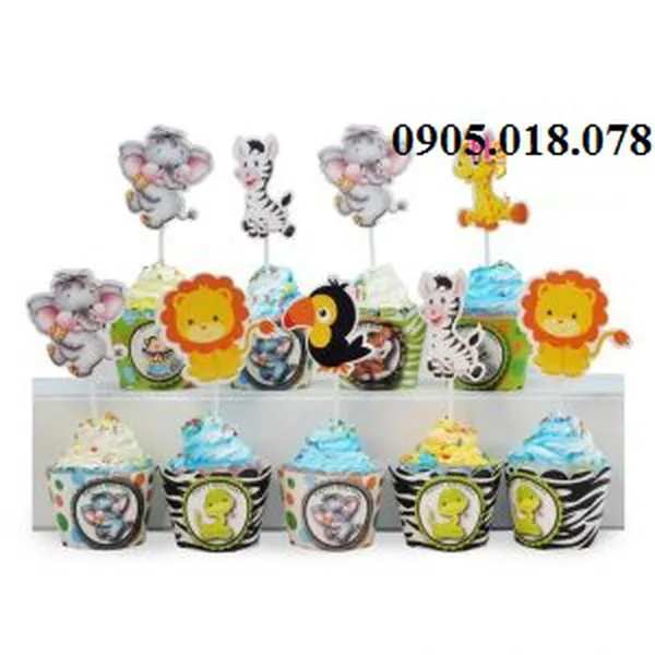 Tem Bánh Cupcake Sinh Nhật Chủ Đề Safari