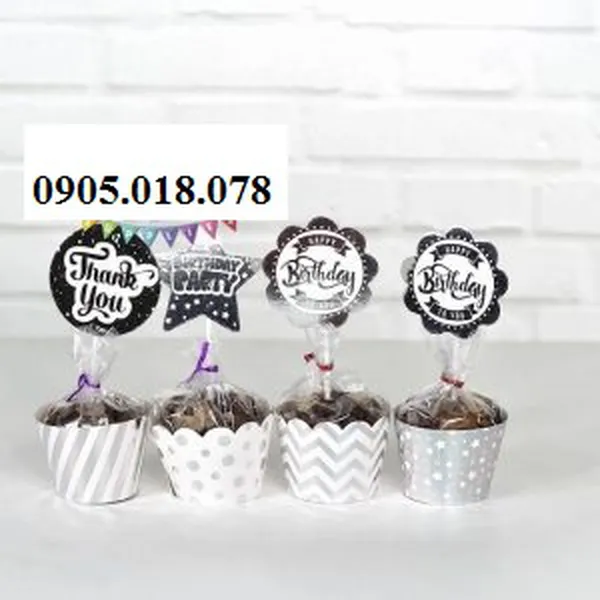 Tem Bánh Cupcake Sinh Nhật Chủ Đề Silver Ép Kim