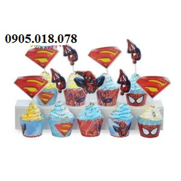 Tem Bánh Cupcake Sinh Nhật Chủ Đề Spiderman