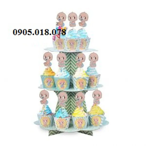 Tháp Bánh Cupcake Sinh Nhật Chủ Đề Baby Boy