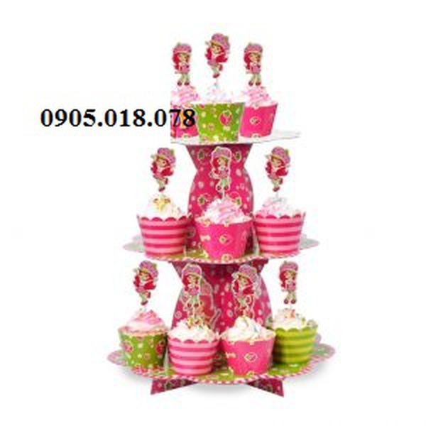 Tháp Bánh Cupcake Sinh Nhật Chủ Đề Cô Bé Dâu Tây