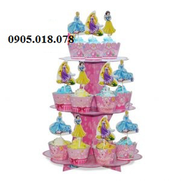 Tháp Bánh Cupcake Sinh Nhật Chủ Đề Công Chúa Disney
