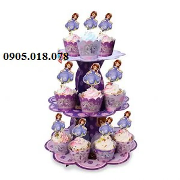 Tháp Bánh Cupcake Sinh Nhật Chủ Đề Công Chúa Sofina