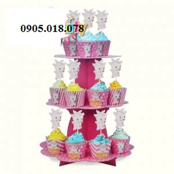 Tháp Bánh Cupcake Sinh Nhật Chủ Đề Dê Màu Hồng