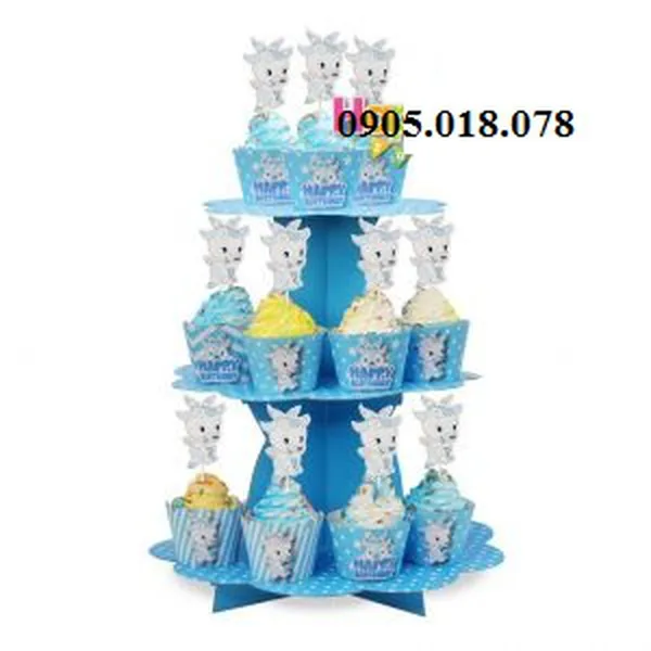 Tháp Bánh Cupcake Sinh Nhật Chủ Đề Dê Màu Xanh