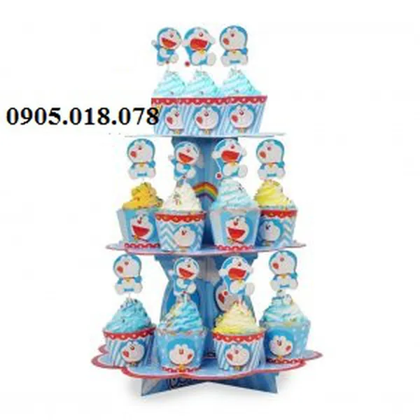 Tháp Bánh Cupcake Sinh Nhật Chủ Đề Doremon