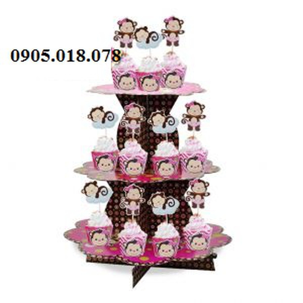 Tháp Bánh Cupcake Sinh Nhật Chủ Đề Khỉ Hồng
