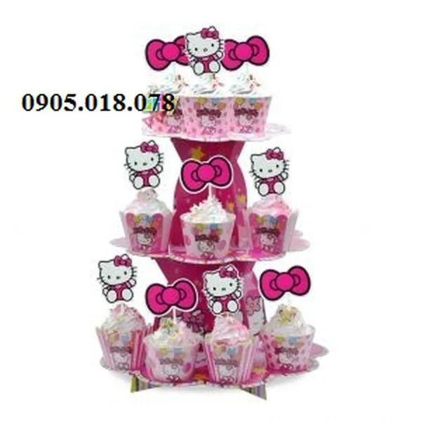 Tháp Bánh Cupcake Sinh Nhật Chủ Đề Kitty