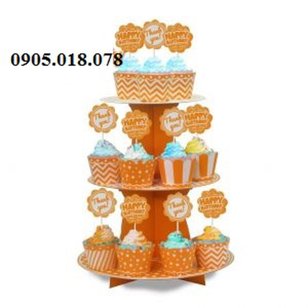 Tháp Bánh Cupcake Sinh Nhật Chủ Đề Màu Cam