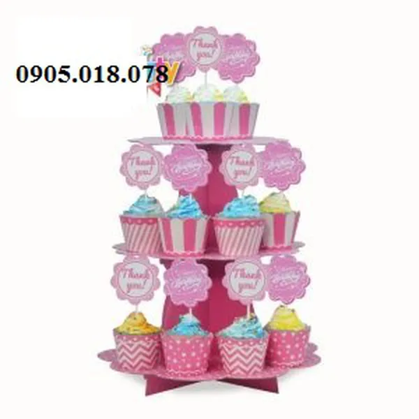 Tháp Bánh Cupcake Sinh Nhật Chủ Đề Màu Hồng