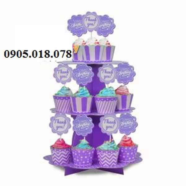 Tháp Bánh Cupcake Sinh Nhật Chủ Đề Màu Tím