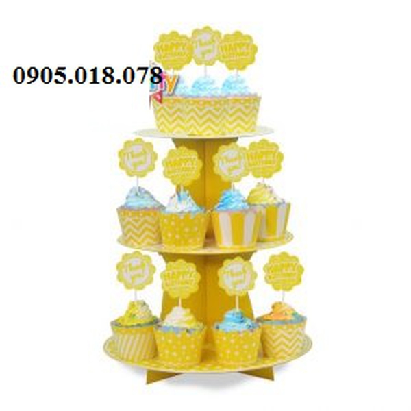 Tháp Bánh Cupcake  Sinh Nhật Chủ Đề Màu Vàng