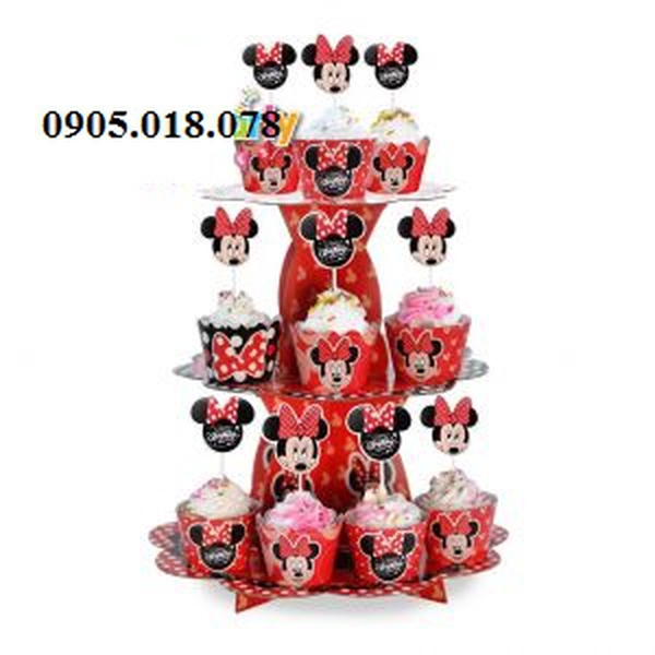 Tháp Bánh Cupcake Sinh Nhật Chủ Đề Mickey Đỏ