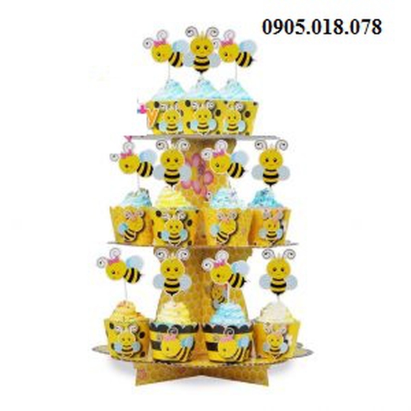 Tháp Bánh Cupcake  Sinh Nhật Chủ Đề Ong Vàng