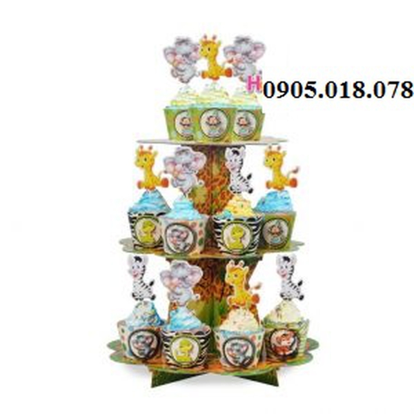 Tháp Bánh Cupcake Sinh Nhật Chủ Đề Safari