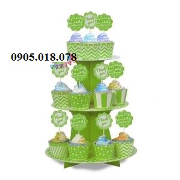 Tháp Bánh Cupcake Sinh Nhật Chủ Đề Xanh Lá