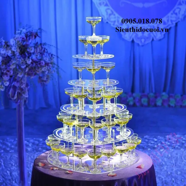Tháp rượu đám cưới xếp tầng hình trái tim mẫu TL28