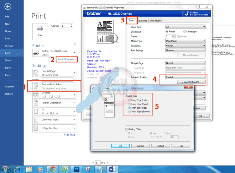 Cách in 2 mặt giấy ngang không bị ngược ở máy in Brother